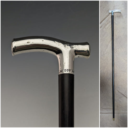 1892 British Antique Men's Cane Sterling Silver Derby Handle Brown Shaft 86.5cm