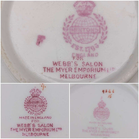 1920年代 英国ミントン ティーカップトリオ ピンクコカトリス マイヤー・エンポーリアム特注品⑤