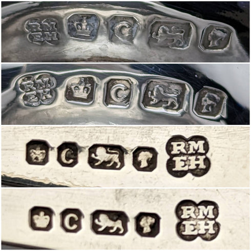 1870 年英國古董純銀鹽盤和勺子一對 80 克 Martin 和 Hall