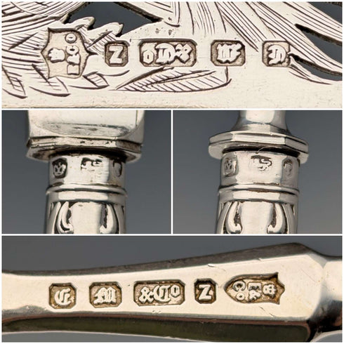 Circa 1860 British Antique Pure Silver Handle Fish Cutlery 6 Pair Aaron Hadfield
