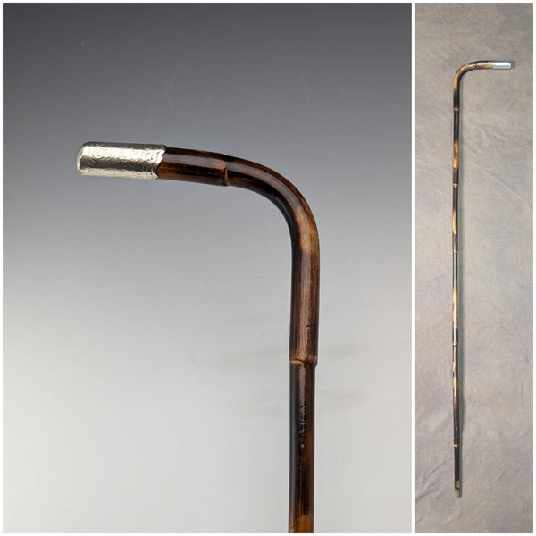 1901 British antique ladies' pure silver decorated L-handle walking stick, 90cm