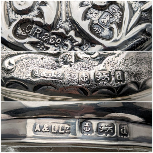 1903年頃 英国アンティーク 純銀蓋 ガラスジャー3個セット