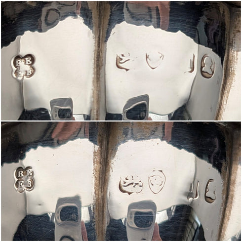 1820 年代英國古董純銀鹽盤一對,總重 230 克,巴納德家族