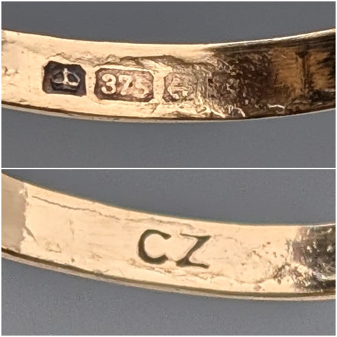 英国ヴィンテージ K9ゴールド キュービックジルコニア フラワーデザインリング(日本8号) 指輪