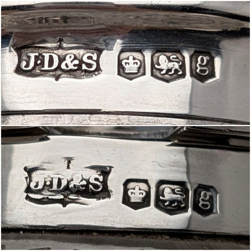 1924年 英国アンティーク 純銀&カットガラス 調味料入れセット James Dixon&Sons