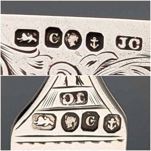 Circa 1851 British antique pure silver christening cutlery, total weight 34g, James Collins