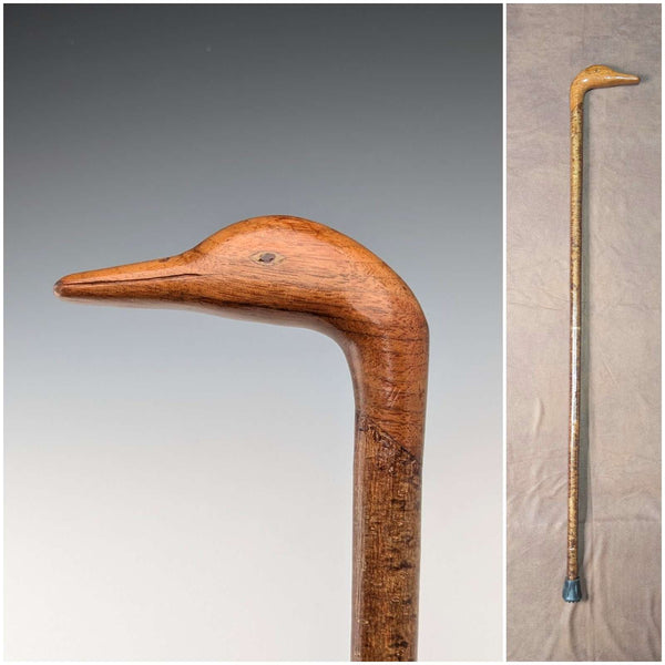 Vintage Brown Shaft Duck Head Handle Travel Walking Stick 91cm
