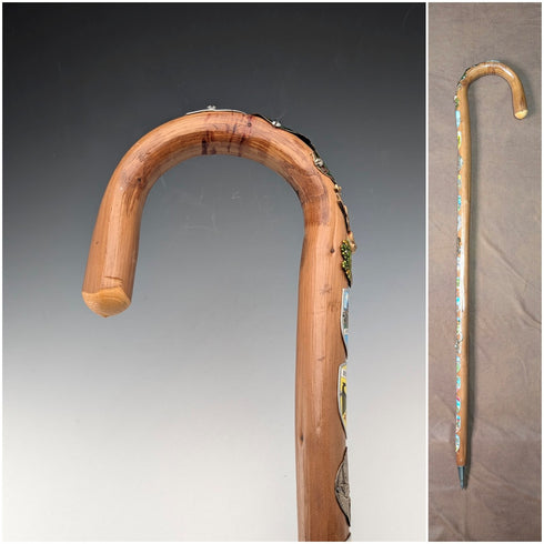 ヴィンテージ 北欧周遊 ツーリストステッキ タンシャフト 曲がりハンドル 91cm