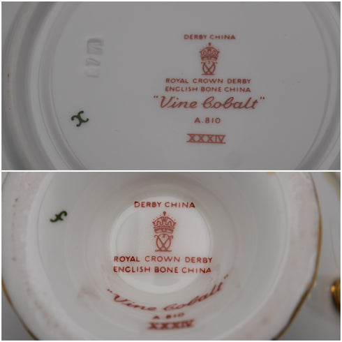 British Vintage Royal Crown Derby “Vine Cobalt” Cup & Saucer ①