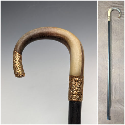 1914年頃 英国アンティーク 紳士用ステッキ ホーン曲がりハンドル ブラックシャフト 85cm