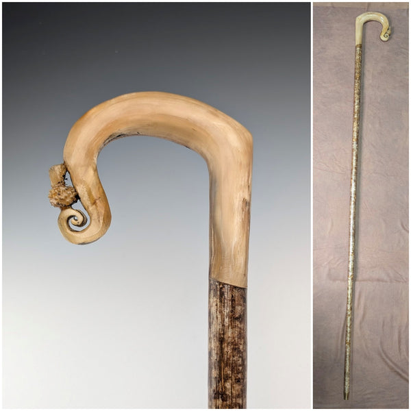 【ご注文品】英国スコットランド 紳士用 ホーンハンドル 羊飼いステッキ 杖 133cm