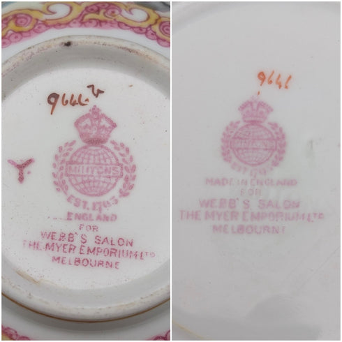 1920s British Minton Cup & Saucer, Pink Cockatrice, Custom Order for Meyer Emporium