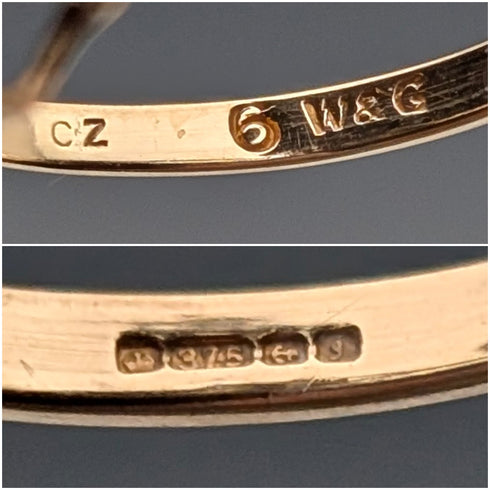 UK Vintage K9 Gold Sapphire & Cubic Zirconia Flower Design Ring (Japan size 13)