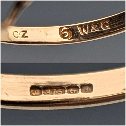 英國復古 K9金 藍寶石和方晶鋯石 花卉設計戒指(日本戒圍13號) 戒指