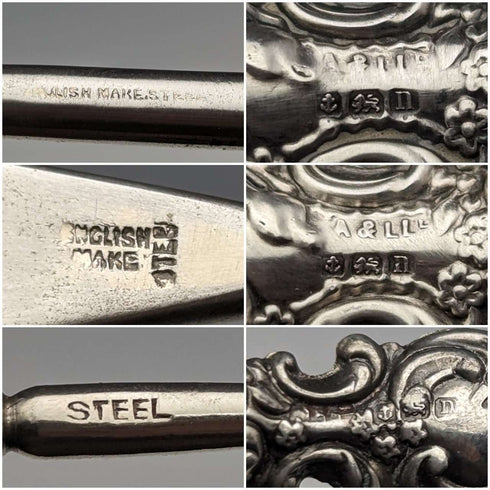 1912 British Antique Pure Silver Handle Shoehorn Button Hook x2 Set Adie & Lovekin
