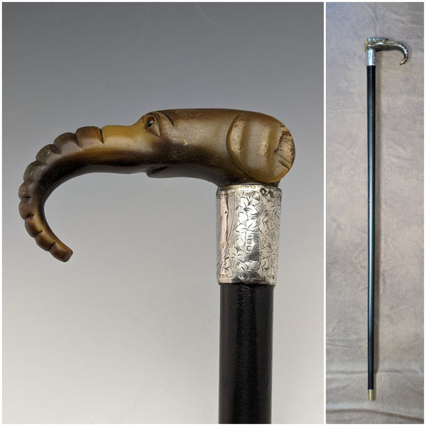 1896 British Antique Men's Cane Horn Elephant Handle 86cm