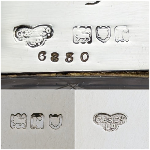 1912年 英国アンティーク カットガラス ビスケットバレル 純銀蓋 Goldsmiths & Silversmiths