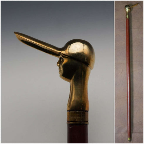 Vintage Dark Tan Shaft Brass Jockey Handle Walking Stick Cane 93cm