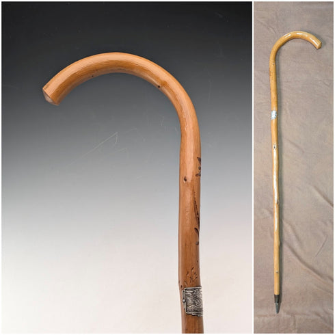 French Vintage Curved Handle Tourist Walking Stick Tan Shaft 78cm