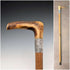 1901 British antique Malacca shaft L-shaped antler handle pure silver decorated walking stick 88cm Henry Howell