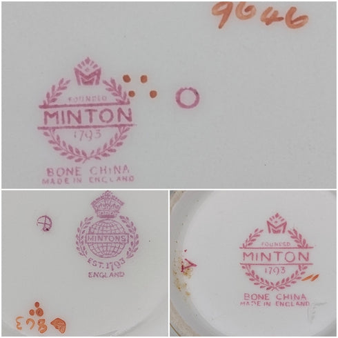 English Vintage Minton Pink Cockatrice Teacup Trio