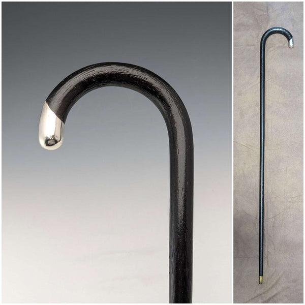 1929 British vintage gentleman's curved handle pure silver decorated walking stick, 83cm