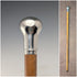 1917 British antique thick tan shaft pure silver round handle walking stick 90cm