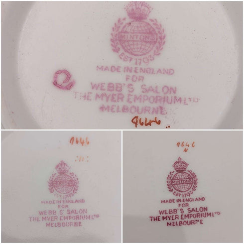 1920年代 英国ミントン ティーカップトリオ ピンクコカトリス マイヤー・エンポーリアム特注品①