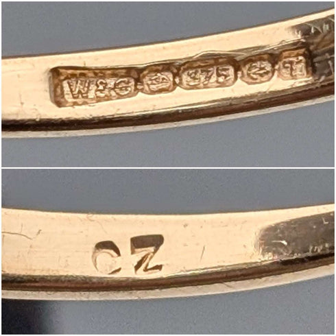 英國古董 K9金 藍寶石和方晶鋯石 戒指 (日本尺寸13號)
