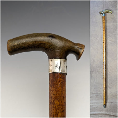 1895年 英国アンティーク 紳士用ステッキ 軽量マラッカ藤 ホーンクラッチハンドル 81cm