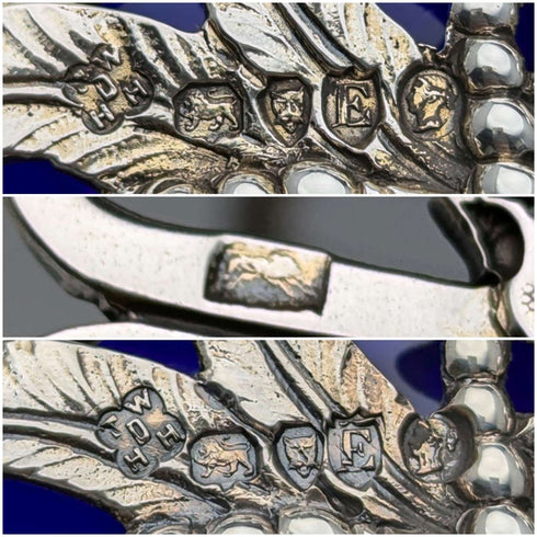 1880 British antique sterling silver footed dish pair with cobalt glass liner, Dobson & Sons