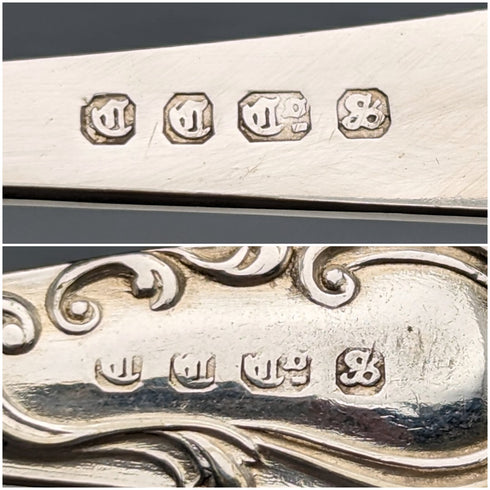 1905 年英國古董鍍銀 12 個茶匙和糖鉗套裝帶盒