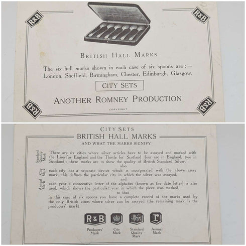 1957年 英国ヴィンテージ マルチホールマーク 純銀製ティースプーンx6 計80g Roberts&Belk ケース入り