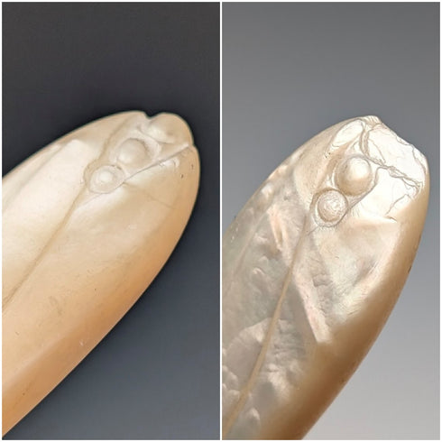 1865 British antique sterling silver blade and white mother of pearl handle dessert cutlery 6 pairs in wooden box Martin & Hall