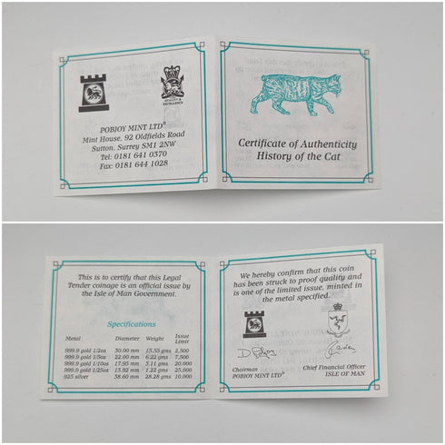 英國曼島銀質克朗硬幣“貓的歷史:歐洲野貓”,由PobjoyMint發行,附帶包裝盒和說明書