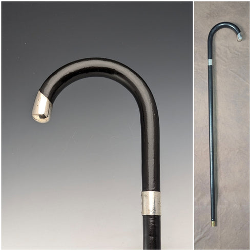 1933年 英国ヴィンテージ 紳士用 純銀装飾 曲がりハンドル ステッキ 杖 82cm