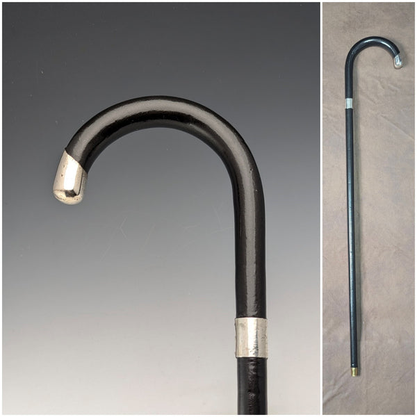 1933 British vintage men's pure silver decorated curved handle walking stick, 82cm