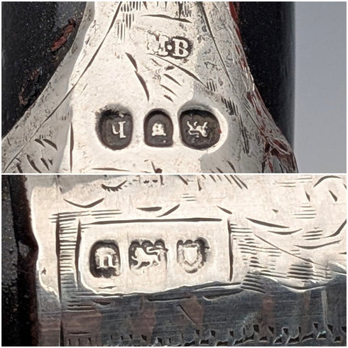 1903年 英国アンティーク ブラックシャフト 曲がりハンドル 純銀装飾 ステッキ 杖 92cm