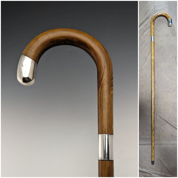 1926年 英国ヴィンテージ 紳士用ステッキ 純銀装飾 木目ブラウンシャフト 92.5cm