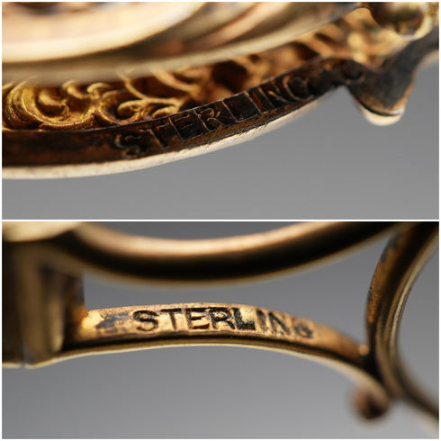 Gafas plegables portátiles de plata esterlina con baño de oro (vermeil) y decoración detallada, estilo lorgnette, antigüedad estadounidense