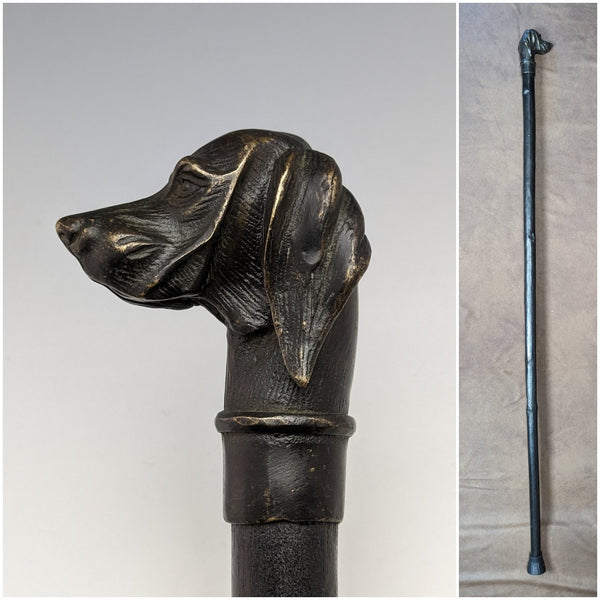 British Vintage Men's Cane Brass Dog Head Handle 88cm