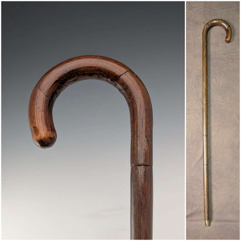 Antique British gentleman's brown shaft curved handle walking stick 78cm