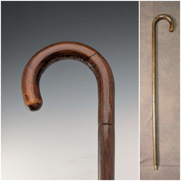 Antique British gentleman's brown shaft curved handle walking stick 78cm