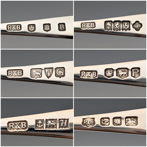 1957 British Vintage Multi-Hallmark Sterling Silver Teaspoons x 6, Total 80g, Roberts & Belk, Case Included