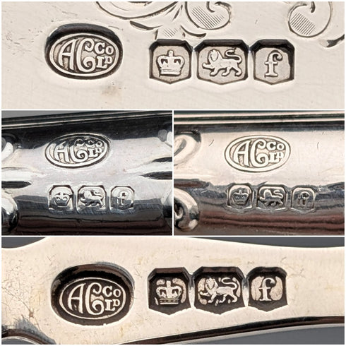 1923 British antique all-sterling silver fish cutlery set, 6 pairs, 653g, in wooden box, Alexander Clarke