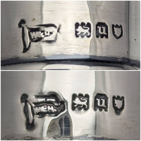 1915 British antique pure silver lid glass bottle pair Walker and Hall