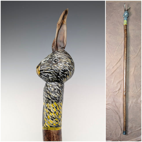 ヴィンテージ ブラウンシャフト ラビットヘッドハンドル ステッキ 杖 110cm