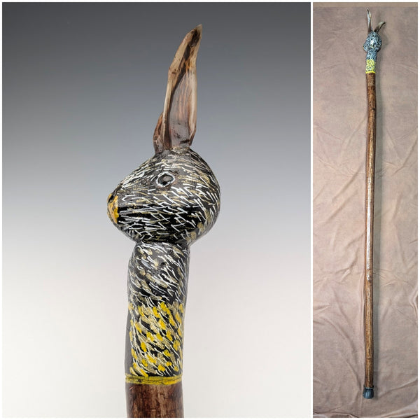 ヴィンテージ ブラウンシャフト ラビットヘッドハンドル ステッキ 杖 110cm