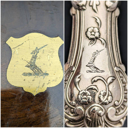 1877 British antique sterling silver cutlery 12 pairs total 1475g Francis Higgins wooden box