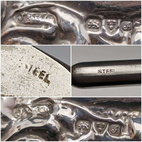 1909年 英国アンティーク 純銀ハンドル シューホーン ボタンフックセット ケース入 J and R Griffin